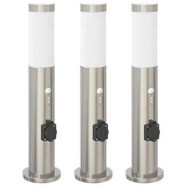 Vidaxl bolderverlichting met sensor en stopcontact 3 stuks 50 cm roestvrij staal ip44