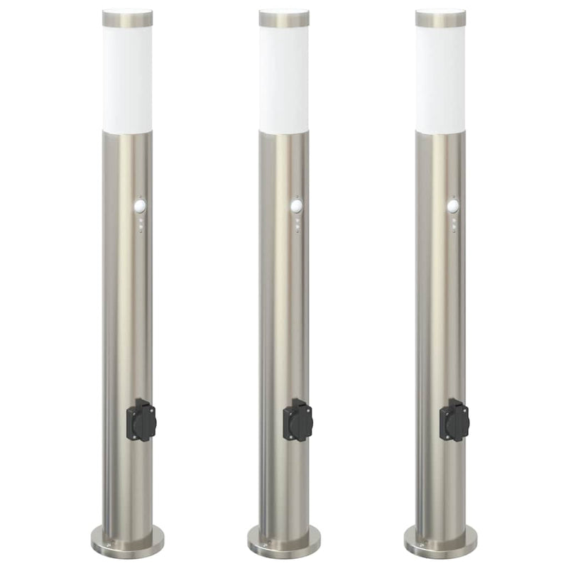Load image into Gallery viewer, Vidaxl bolderverlichting met sensor en stopcontact 3 stuks 80 cm roestvrij staal ip44
