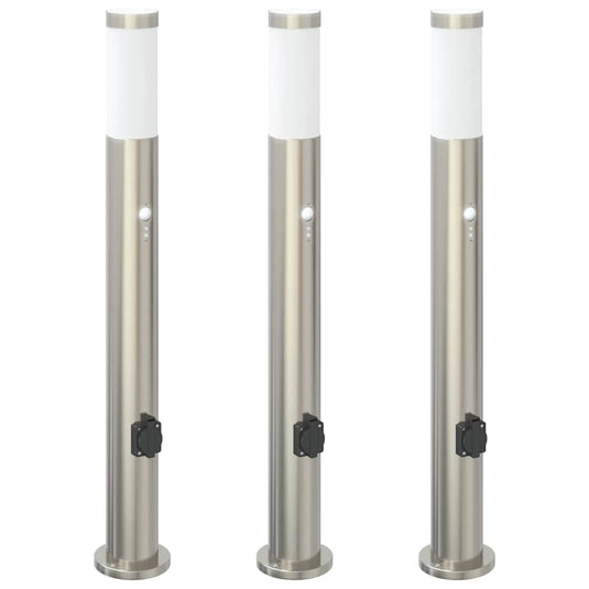 Vidaxl bolderverlichting met sensor en stopcontact 3 stuks 80 cm roestvrij staal ip44