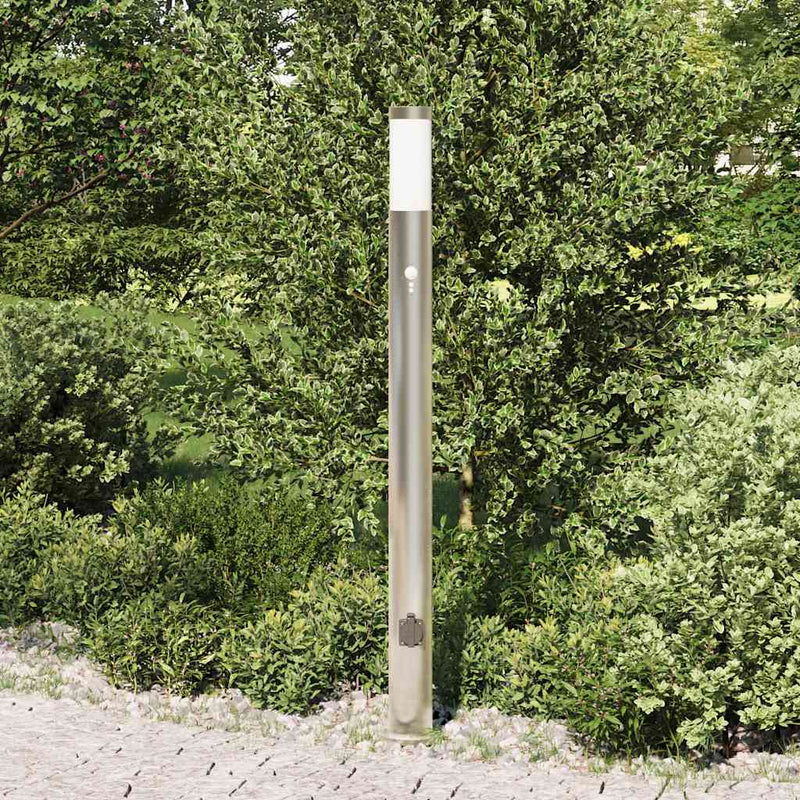 Load image into Gallery viewer, Vidaxl bolderarmatuur met sensor en stopcontact 110 cm roestvrij staal ip44
