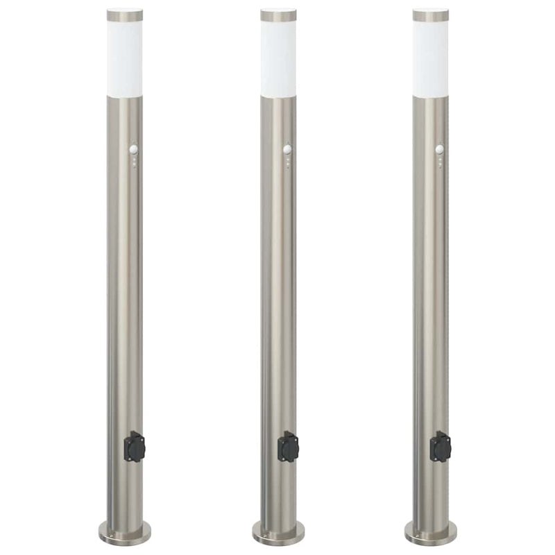 Load image into Gallery viewer, Vidaxl bolderverlichting met sensor en stopcontact 3 stuks 110 cm roestvrij staal ip44
