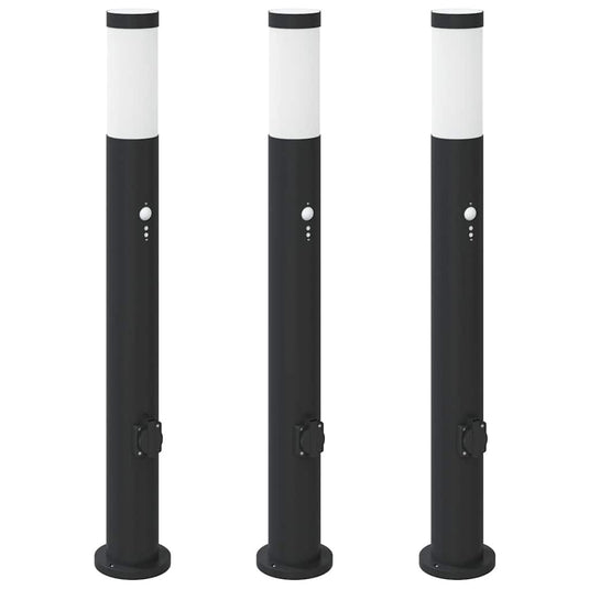Vidaxl bolderverlichting met sensor en stopcontact 3 stuks 80 cm roestvrij staal ip44