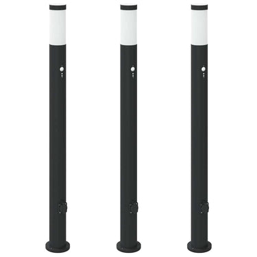 Vidaxl bolderverlichting met sensor en stopcontact 3 stuks 110 cm roestvrij staal ip44