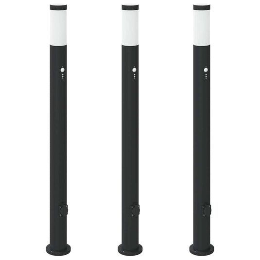 Vidaxl bolderverlichting met sensor en stopcontact 3 stuks 110 cm roestvrij staal ip44