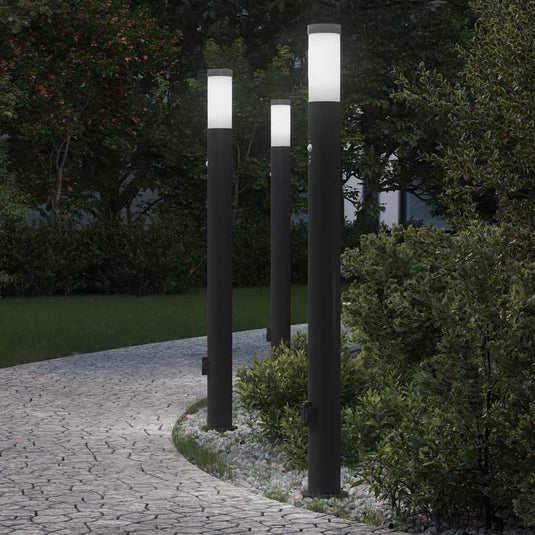 Vidaxl bolderverlichting met sensor en stopcontact 3 stuks 110 cm roestvrij staal ip44