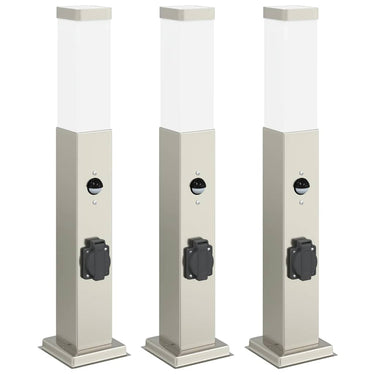 Vidaxl bolderverlichting met sensor en stopcontact 3 stuks 50 cm roestvrij staal ip44