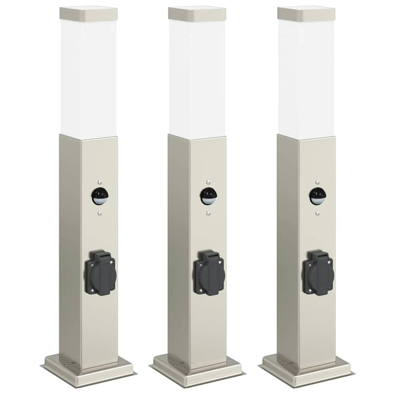 Load image into Gallery viewer, Vidaxl bolderverlichting met sensor en stopcontact 3 stuks 50 cm roestvrij staal ip44
