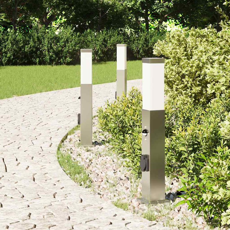 Load image into Gallery viewer, Vidaxl bolderverlichting met sensor en stopcontact 3 stuks 50 cm roestvrij staal ip44
