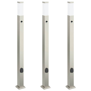 Vidaxl bolderverlichting met sensor en stopcontact 3 stuks 110 cm roestvrij staal ip44