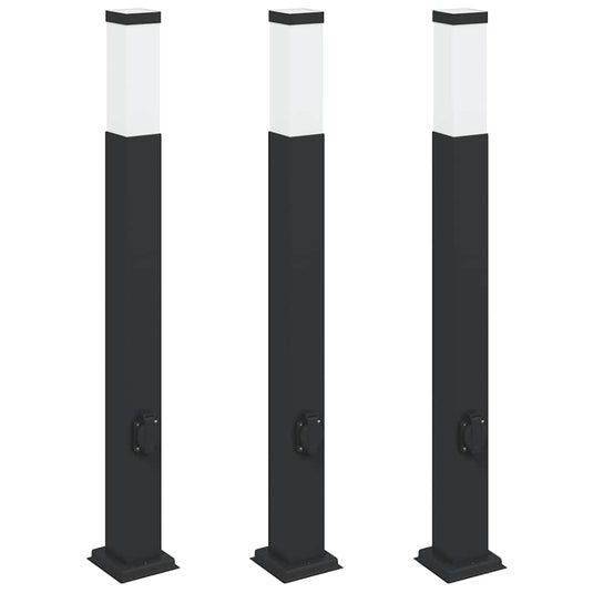 Vidaxl bolderverlichting met stopcontact 3 stuks 80 cm zwart ip44