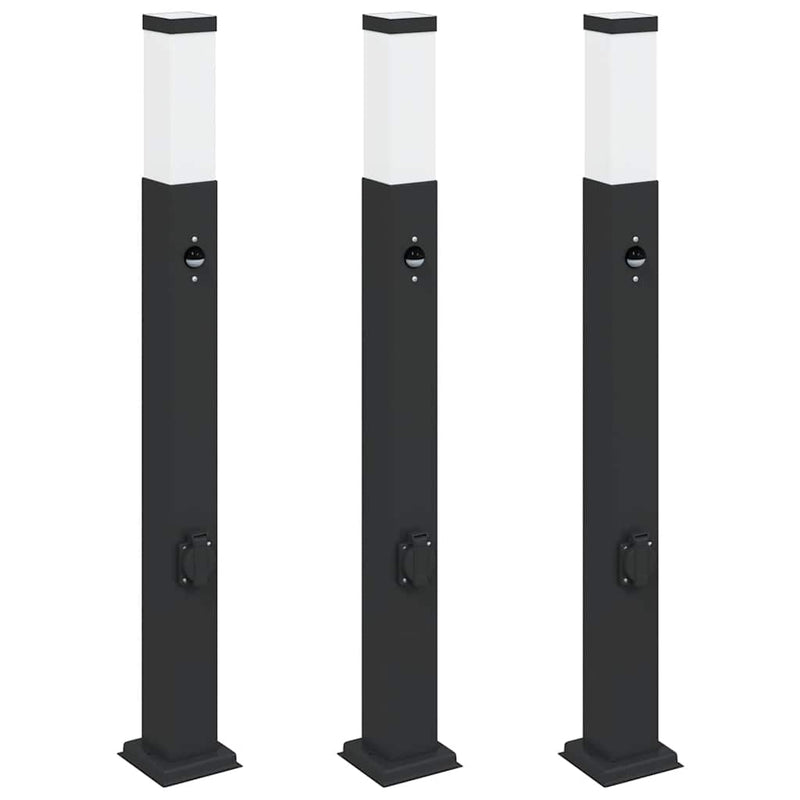 Load image into Gallery viewer, Vidaxl bolderverlichting met sensor en stopcontact 3 stuks 80 cm zwart ip44
