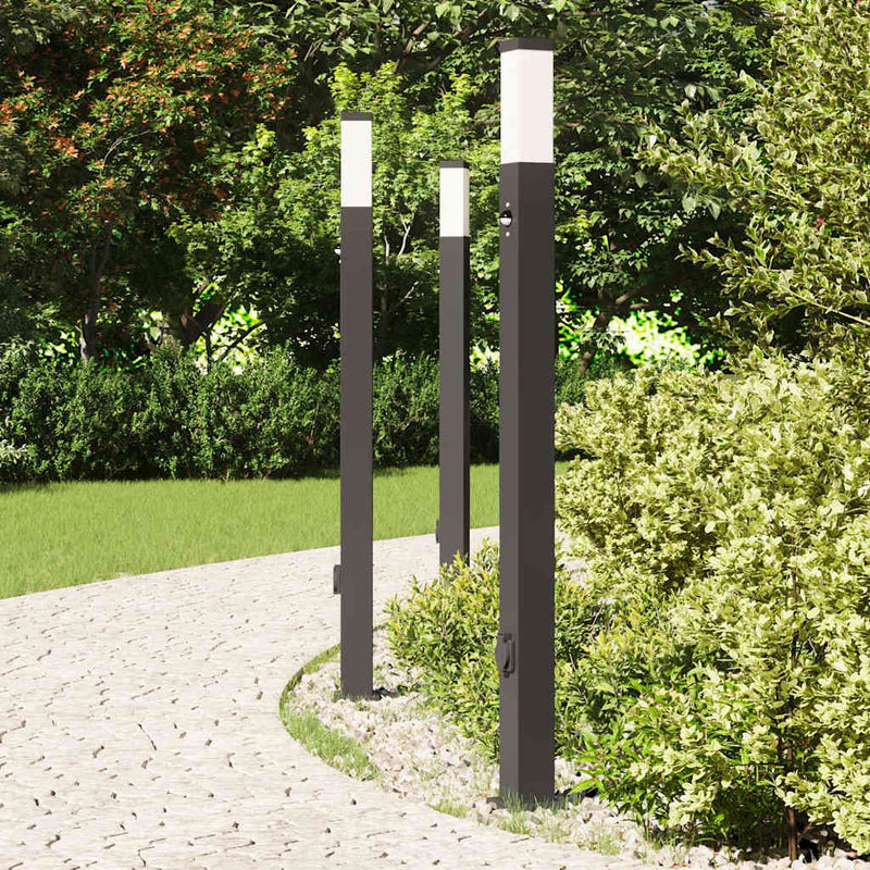 Load image into Gallery viewer, Vidaxl bolderverlichting met sensor en stopcontact 3 stuks 110 cm zwart ip44
