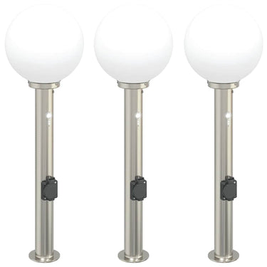 Vidaxl bolderverlichting met sensor en stopcontact 3 stuks 80 cm roestvrij staal ip44