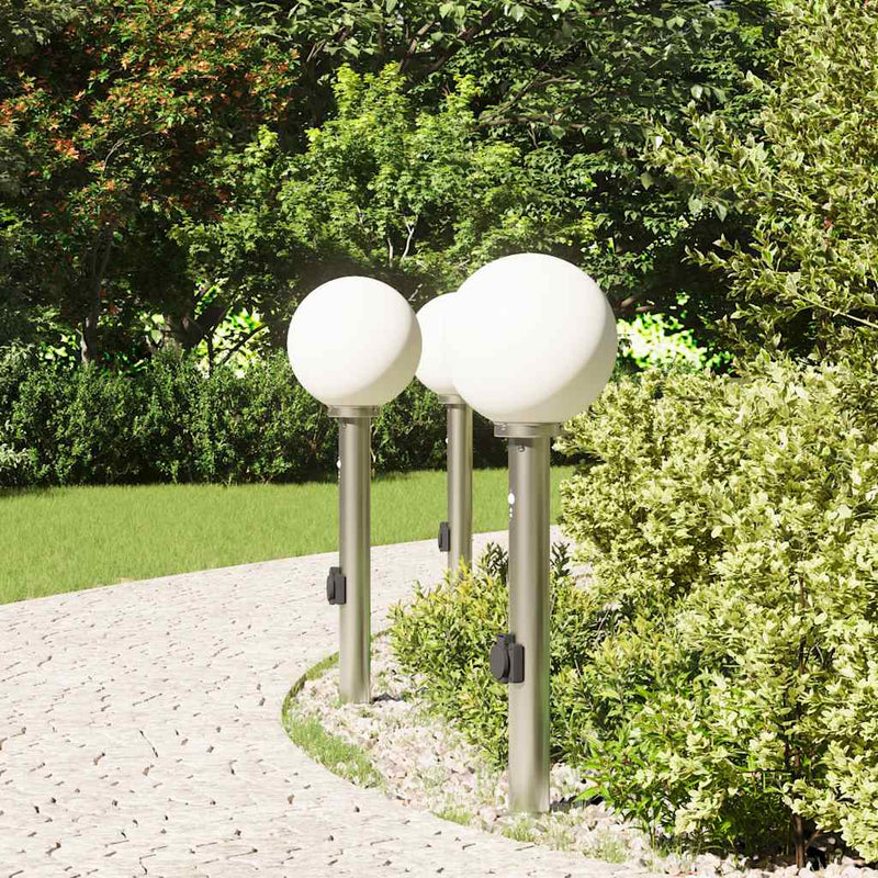 Load image into Gallery viewer, Vidaxl bolderverlichting met sensor en stopcontact 3 stuks 80 cm roestvrij staal ip44
