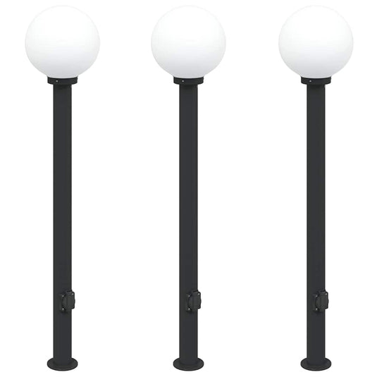 Vidaxl bolderverlichting met stopcontact 3 stuks 120 cm zwart ip44