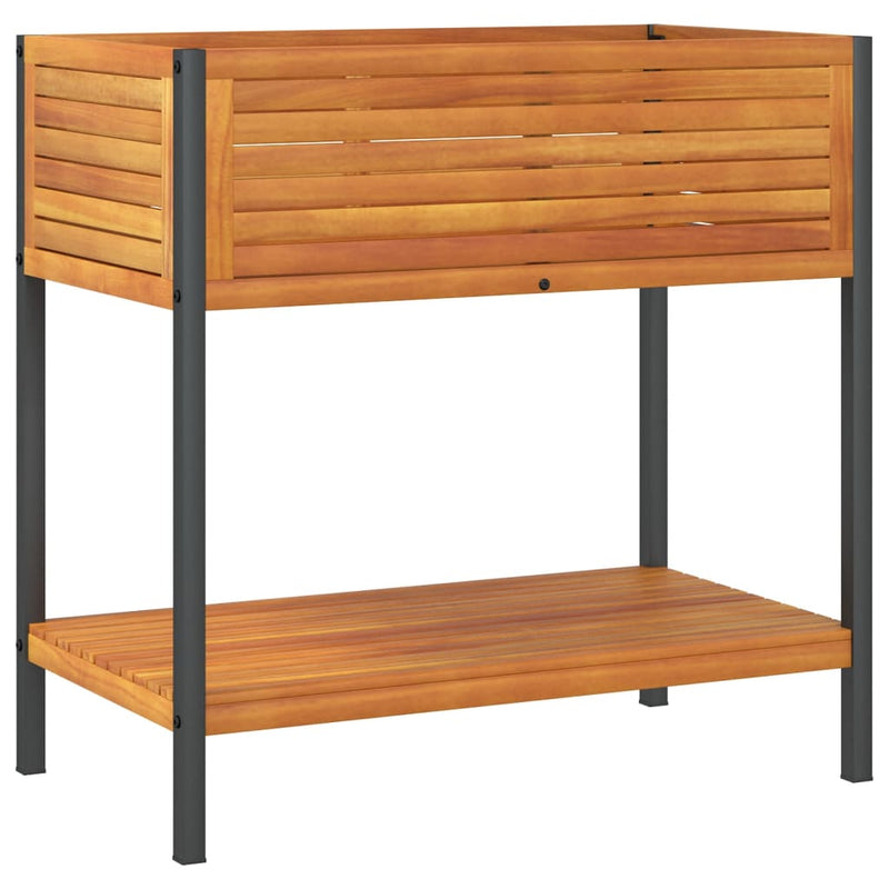 Load image into Gallery viewer, Vidaxl plantenbak met schap 80x45x80 cm massief acaciahout en staal
