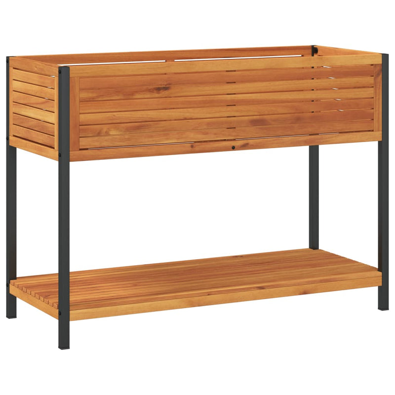 Load image into Gallery viewer, Vidaxl plantenbak met schap 110x45x80 cm massief acaciahout en staal
