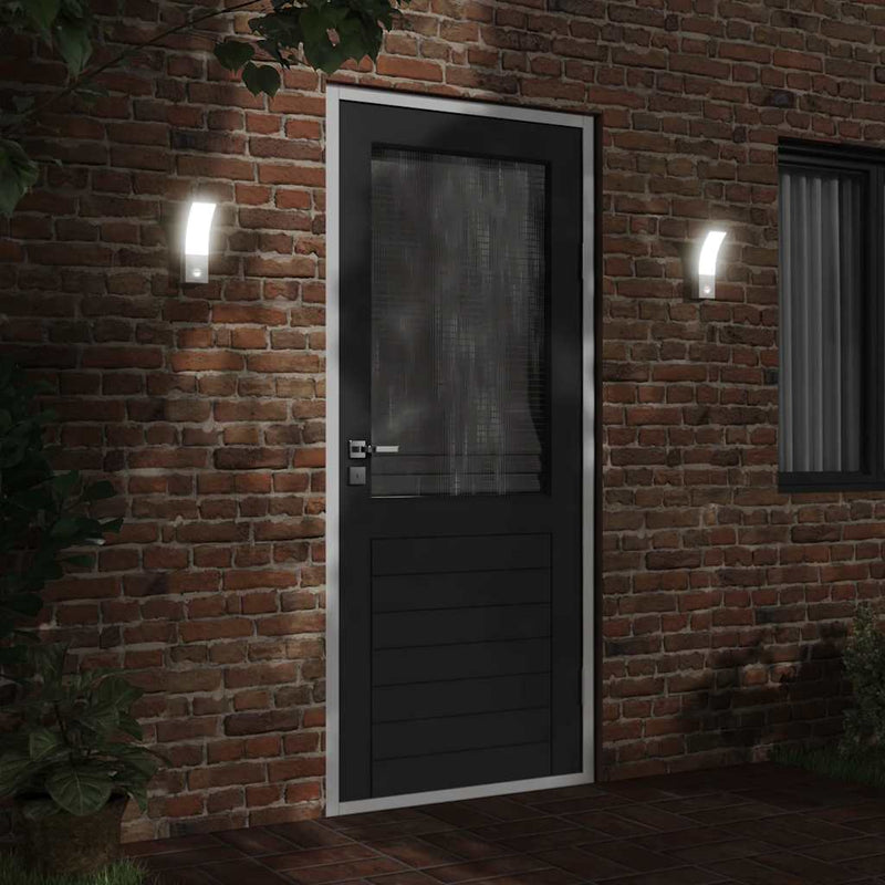 Load image into Gallery viewer, Vidaxl buitenwandlampen 2 st led met sensors gegoten aluminium wit

