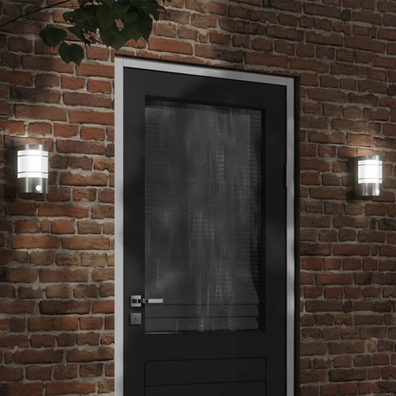 Load image into Gallery viewer, Vidaxl buitenwandlampen 2 st met sensors roestvrij staal zilverkleurig
