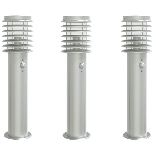 Vidaxl buitenvloerlampen 3 st met sensors 60 cm roestvrijstaal zilver