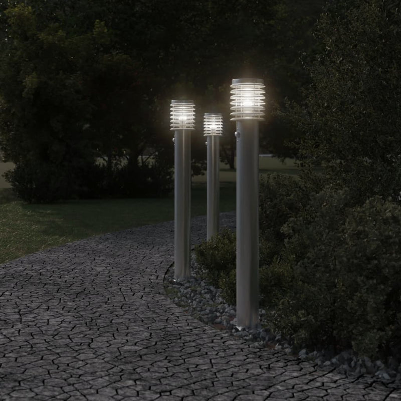 Load image into Gallery viewer, Vidaxl buitenvloerlampen 3 st met sensors 110 cm roestvrijstaal zilver
