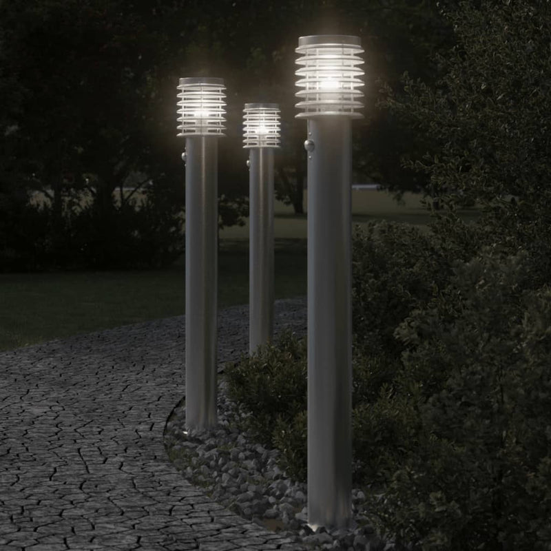 Load image into Gallery viewer, Vidaxl buitenvloerlampen 3 st met sensors 110 cm roestvrijstaal zilver
