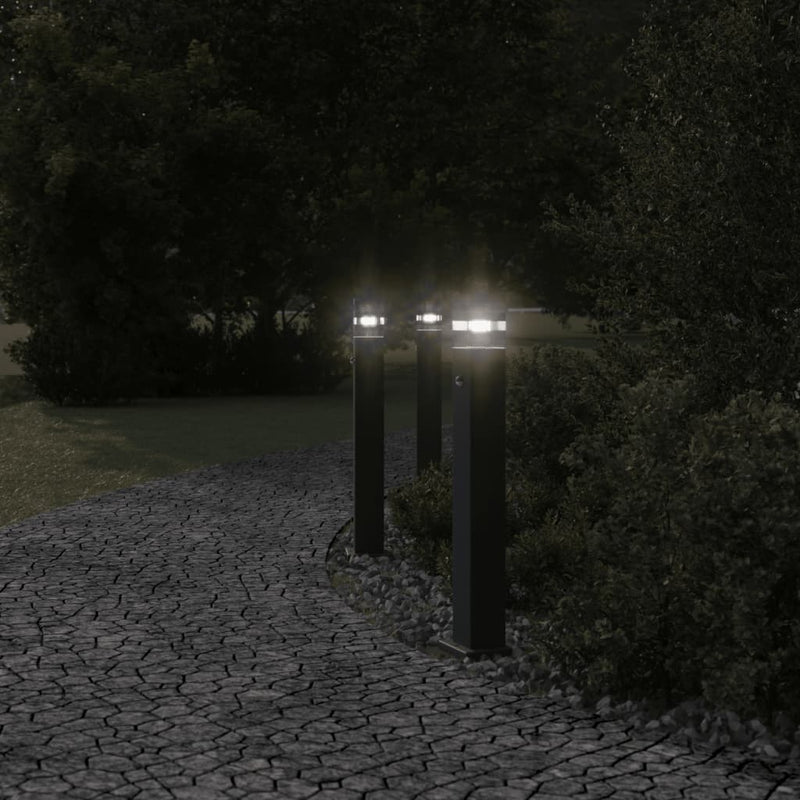 Load image into Gallery viewer, Vidaxl vloerlampen voor buiten 3 st met sensor 80 cm aluminium zwart

