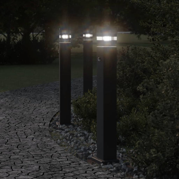 VidaXL Vloerlampen voor buiten 3 st met sensor 80 cm aluminium zwart