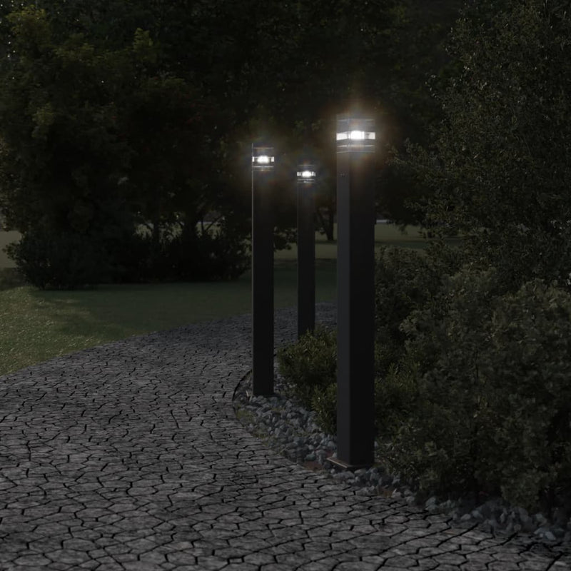 Load image into Gallery viewer, Vidaxl vloerlamp voor buiten met stopcontact 110 cm aluminium zwart
