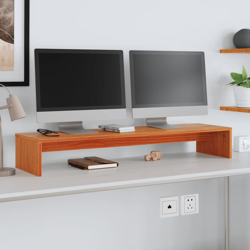 Load image into Gallery viewer, Vidaxl monitorstandaard 100x27x15 cm massief grenenhout wasbruin
