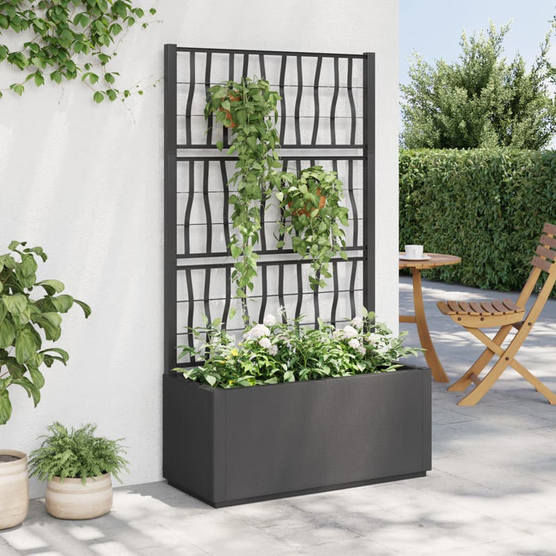 Load image into Gallery viewer, Vidaxl plantenbak met latwerk 80x36x140 cm polypropeen donkergrijs
