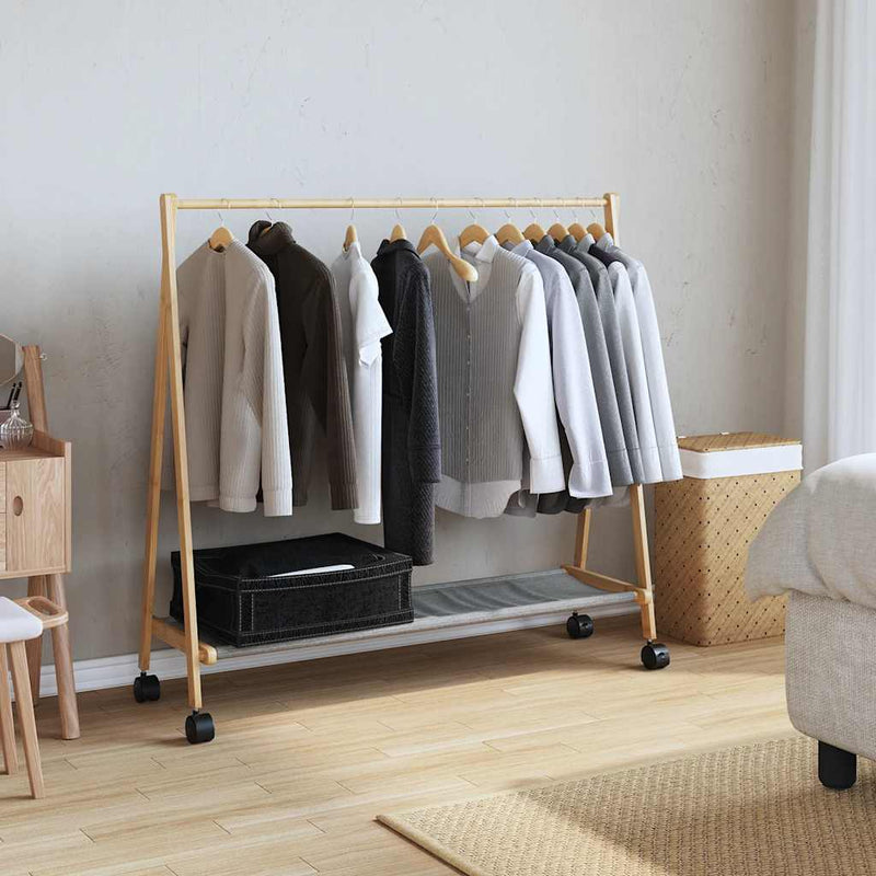 Load image into Gallery viewer, Vidaxl kledingrek met schappen en wielen 106x34x106,5 cm bamboe
