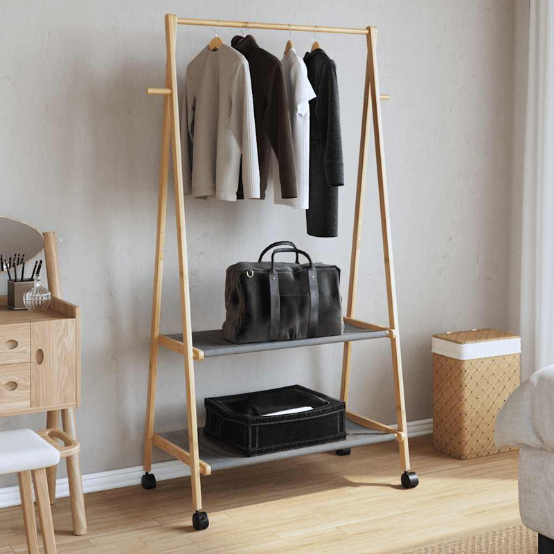 Load image into Gallery viewer, Vidaxl kledingrek met schappen en wielen 96x45,5x155,5 cm bamboe
