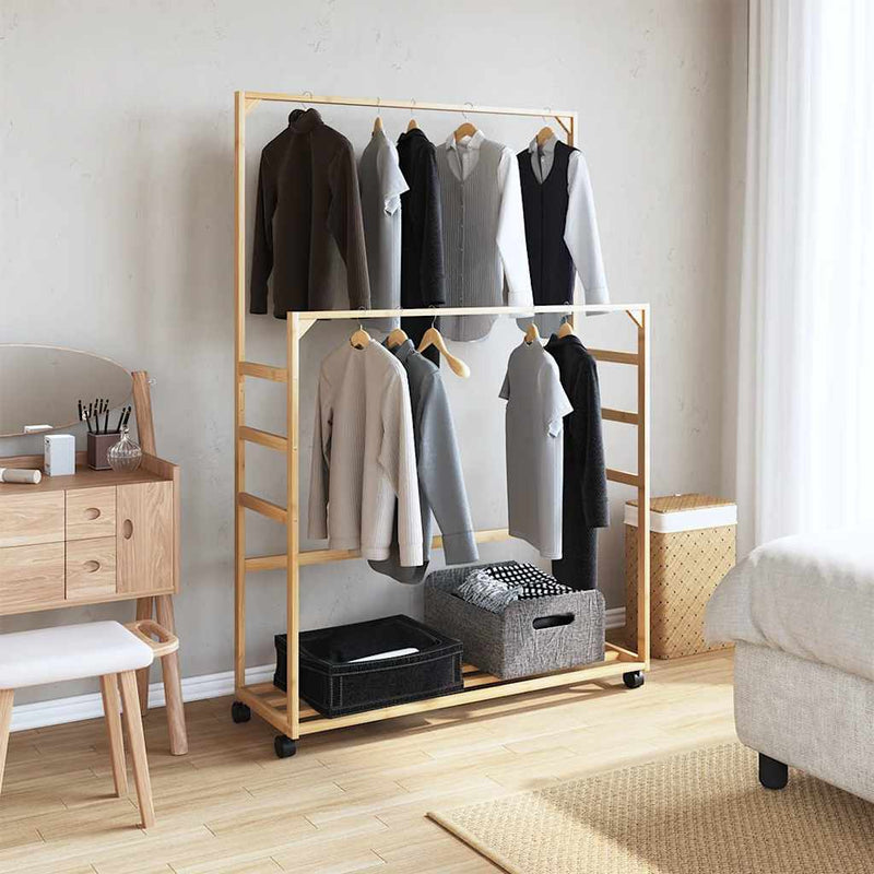 Load image into Gallery viewer, Vidaxl kledingrek met schappen en wielen 90x35x155 cm bamboe
