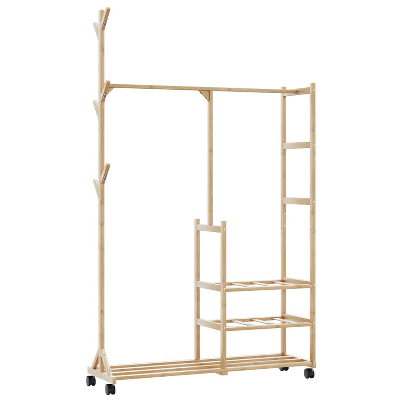 Load image into Gallery viewer, Vidaxl kledingrek met schappen en wielen 100x38x175,5 cm bamboe
