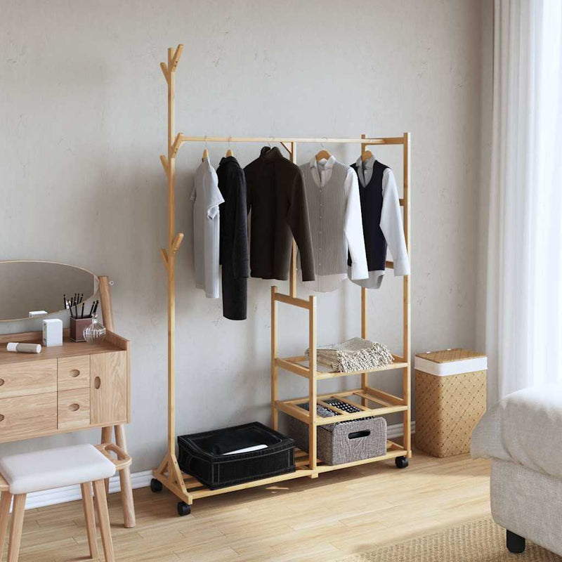 Load image into Gallery viewer, Vidaxl kledingrek met schappen en wielen 100x38x175,5 cm bamboe
