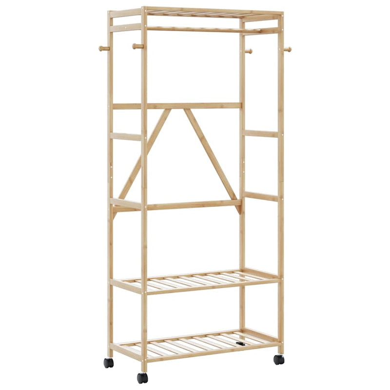 Load image into Gallery viewer, Vidaxl kledingrek met schappen en wielen 90x40x179,5 cm bamboe
