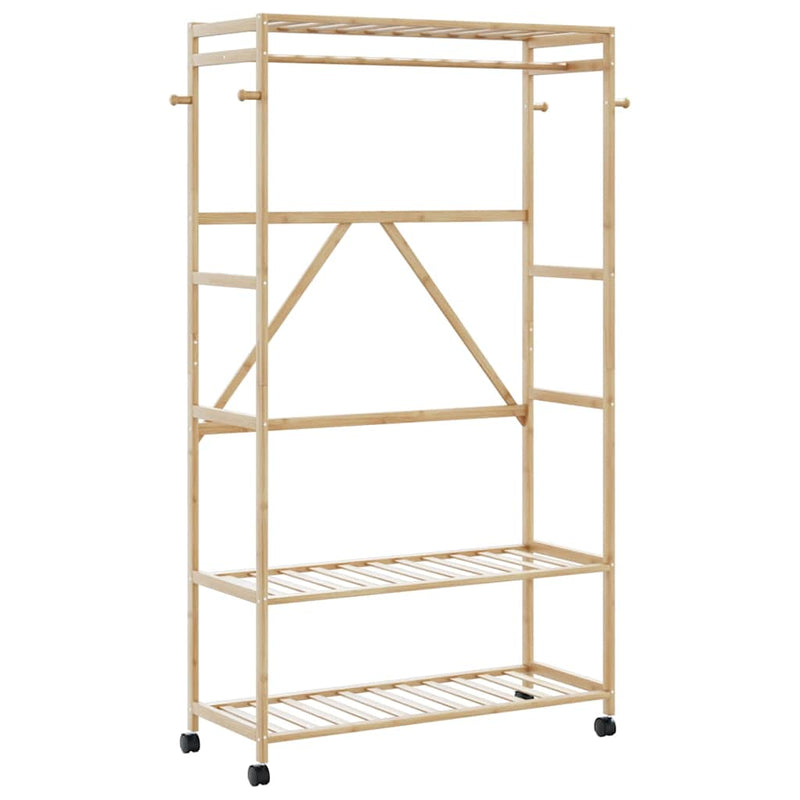 Load image into Gallery viewer, Vidaxl kledingrek met schappen en wielen 110x40x180 cm bamboe

