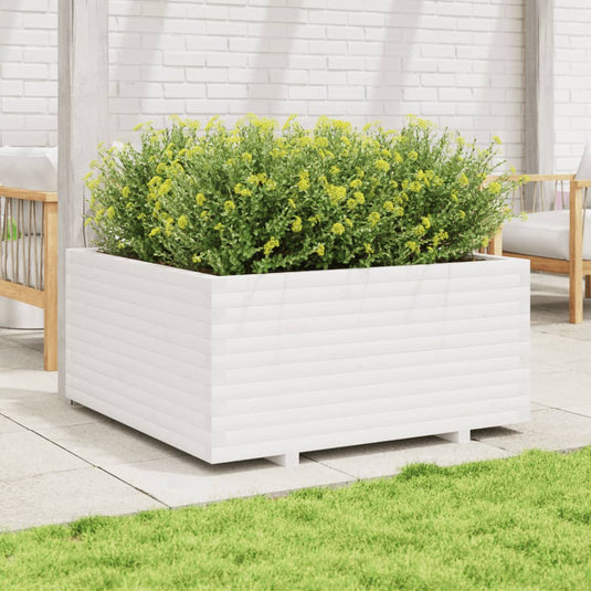 VidaXL Plantenbak 100x100x49,5 cm massief grenenhout wit