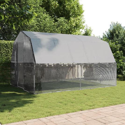 VidaXL Kippenhok met dak en deur gegalvaniseerd staal zilverkleurig