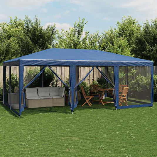 Vidaxl partytent met 10 mesh zijwanden 6x4 m hdpe blauw