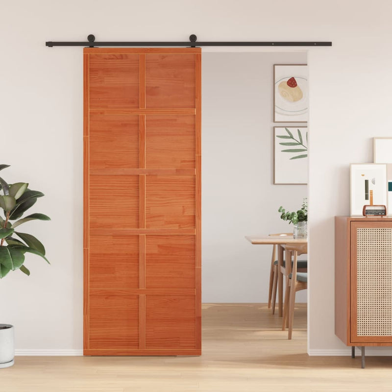 Load image into Gallery viewer, Vidaxl schuifdeur 80x208 cm massief grenenhout wasbruin
