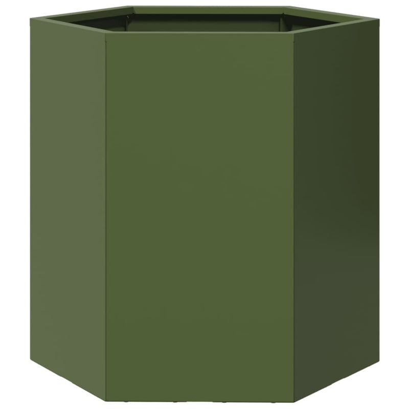 Load image into Gallery viewer, Vidaxl plantenbak zeshoek 46x40x45 cm staal olijfgroen

