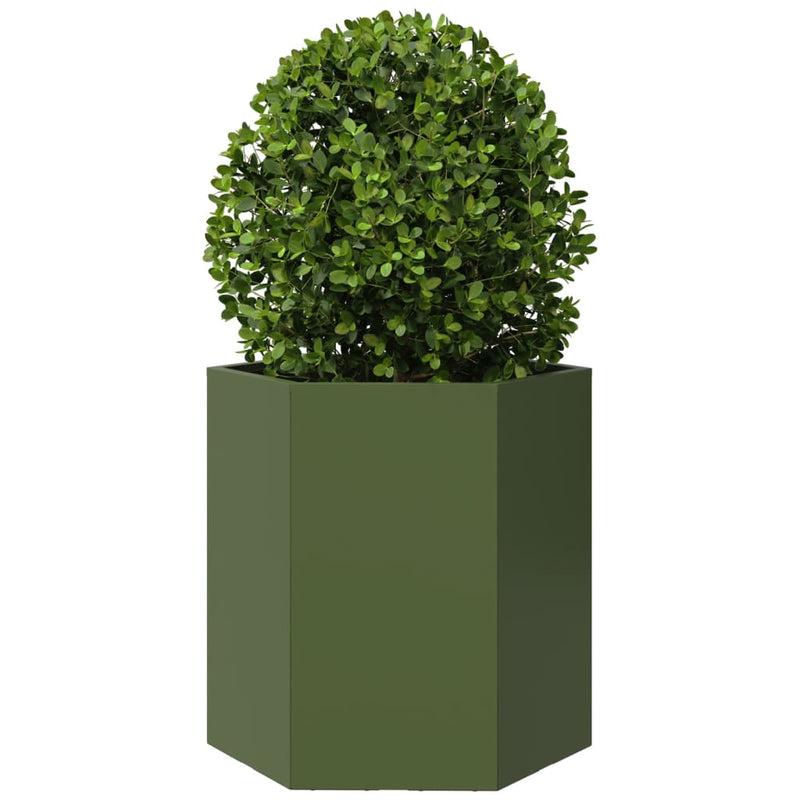 Load image into Gallery viewer, Vidaxl plantenbak zeshoek 46x40x45 cm staal olijfgroen
