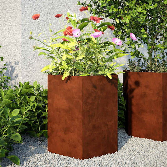 Vidaxl plantenbakken 2 st zeshoek 46x40x45 cm weervast staal