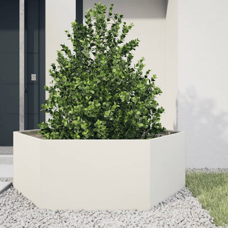 Load image into Gallery viewer, Vidaxl plantenbak zeshoek 138x120x45 cm staal wit
