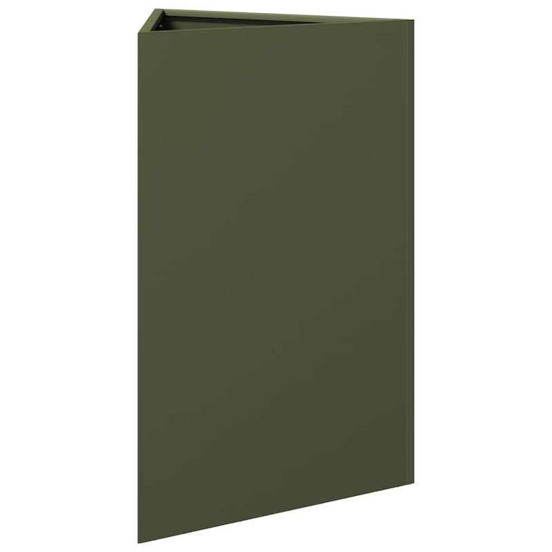 Load image into Gallery viewer, Vidaxl plantenbak driehoek 50x43x75 cm staal olijfgroen
