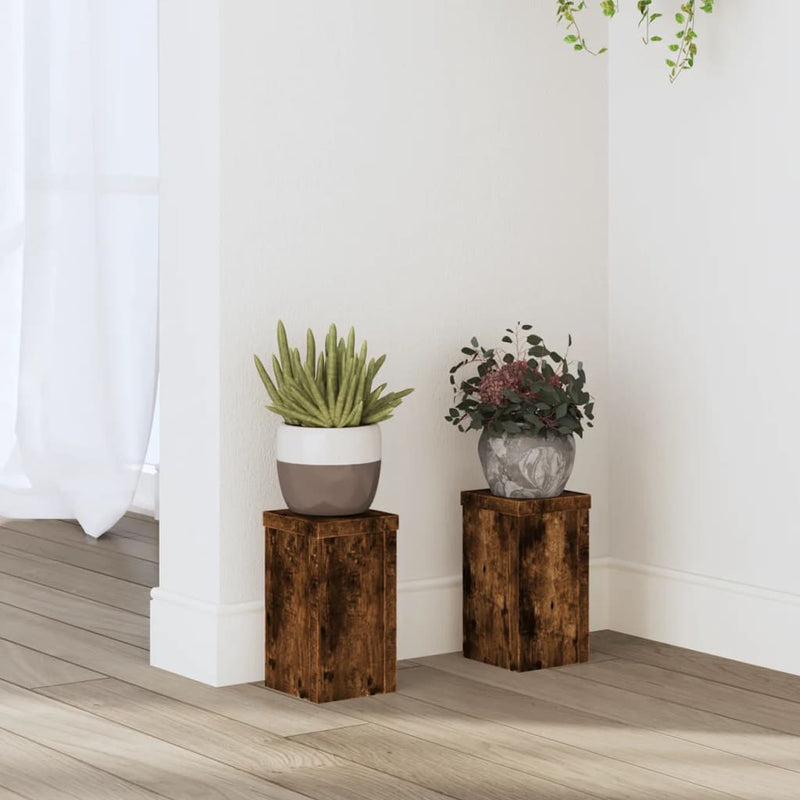 Load image into Gallery viewer, Vidaxl plantenstandaards 2 st 10x10x18 cm bewerkt hout gerookt eiken
