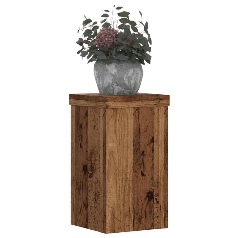 Load image into Gallery viewer, Vidaxl plantenstandaards 2 st 10x10x18 cm bewerkt hout oud houtkleurig
