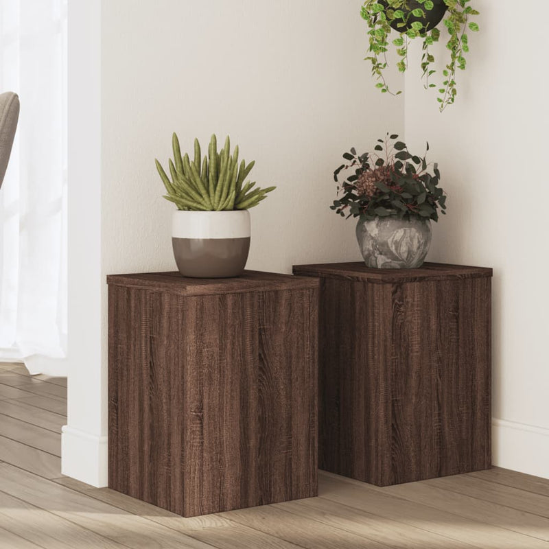 Load image into Gallery viewer, Vidaxl plantenstandaards 2 st 25x25x35 cm bewerkt hout bruin eiken
